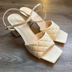 OPEN EDIT Cream Quilted Block Heels